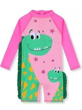 Purfeel Girls Size 6Y Rashguard Swimsuit One Piece Dinosaur UV Long Sleeve